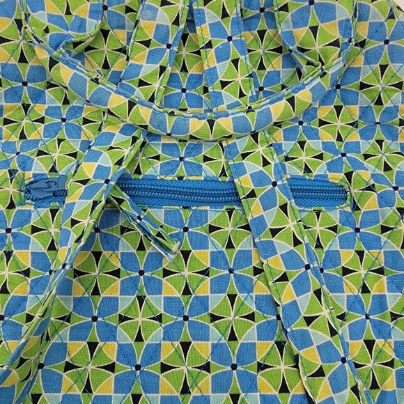 Floral 100% Cotton Backpack‎ Daisy Blue Green Attached Matching Wallet - Picture 3 of 10